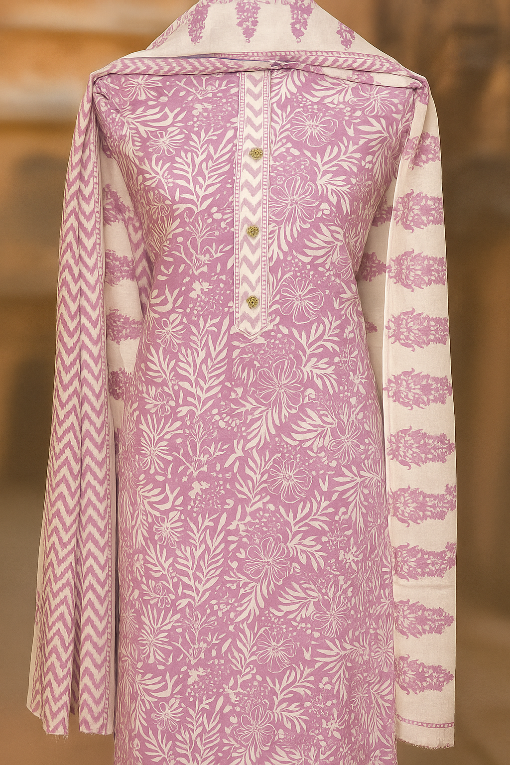 Cotton Suit Material – Lavender White Floral Print