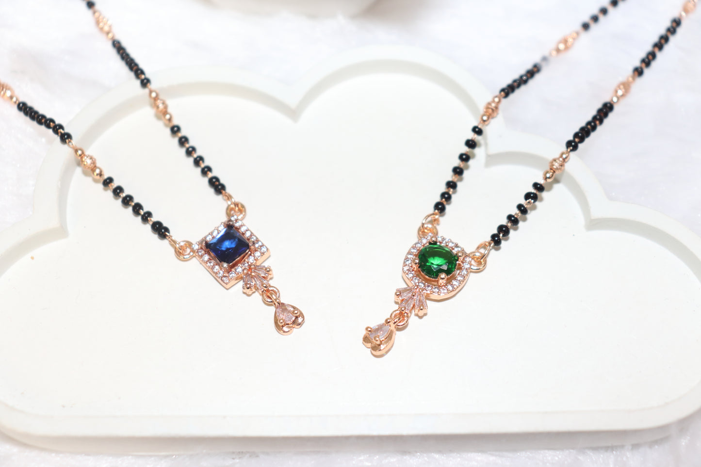 Dual Charm CZ Stone Mangalsutra Set – Blue & Green Variants