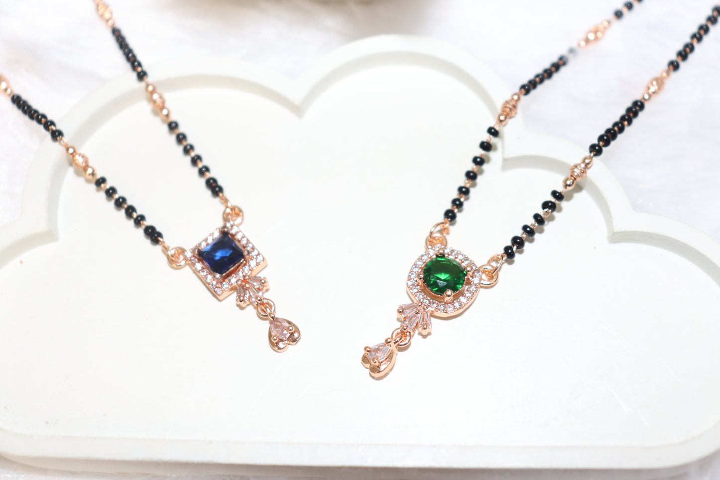 Dual Charm CZ Stone Mangalsutra Set – Blue & Green Variants