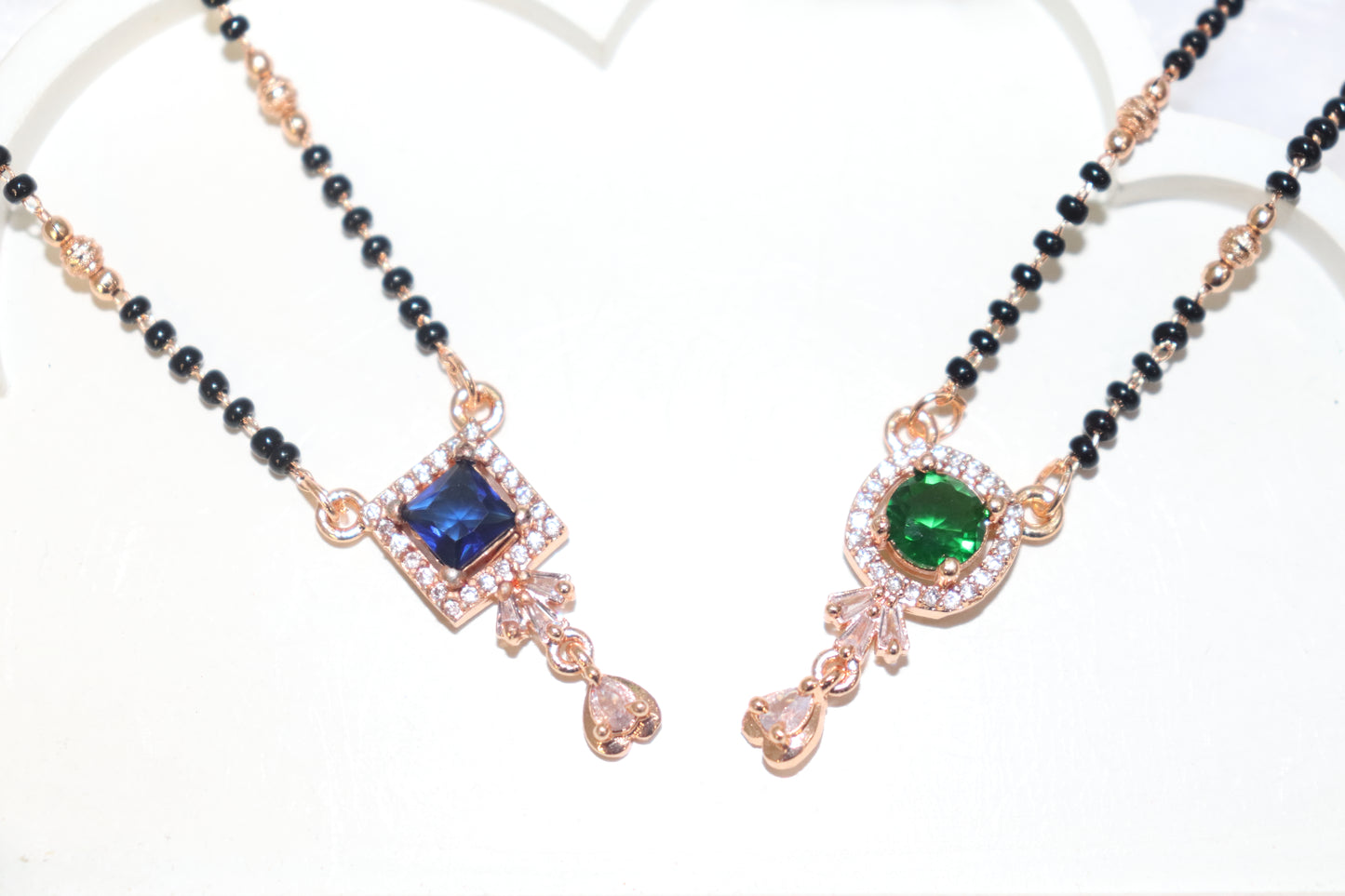 Dual Charm CZ Stone Mangalsutra Set – Blue & Green Variants