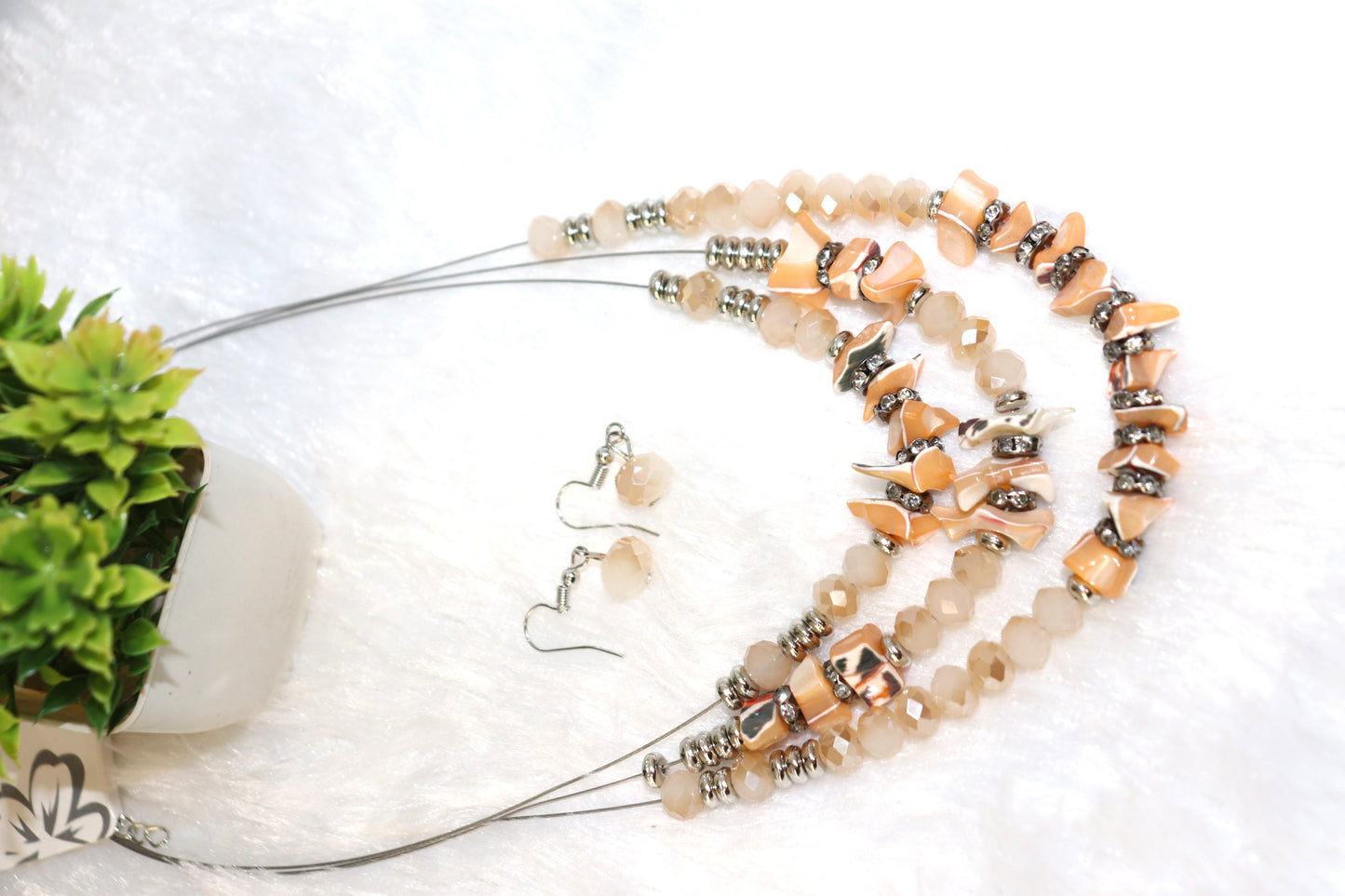Peach & Shell Beaded Layered Necklace Set