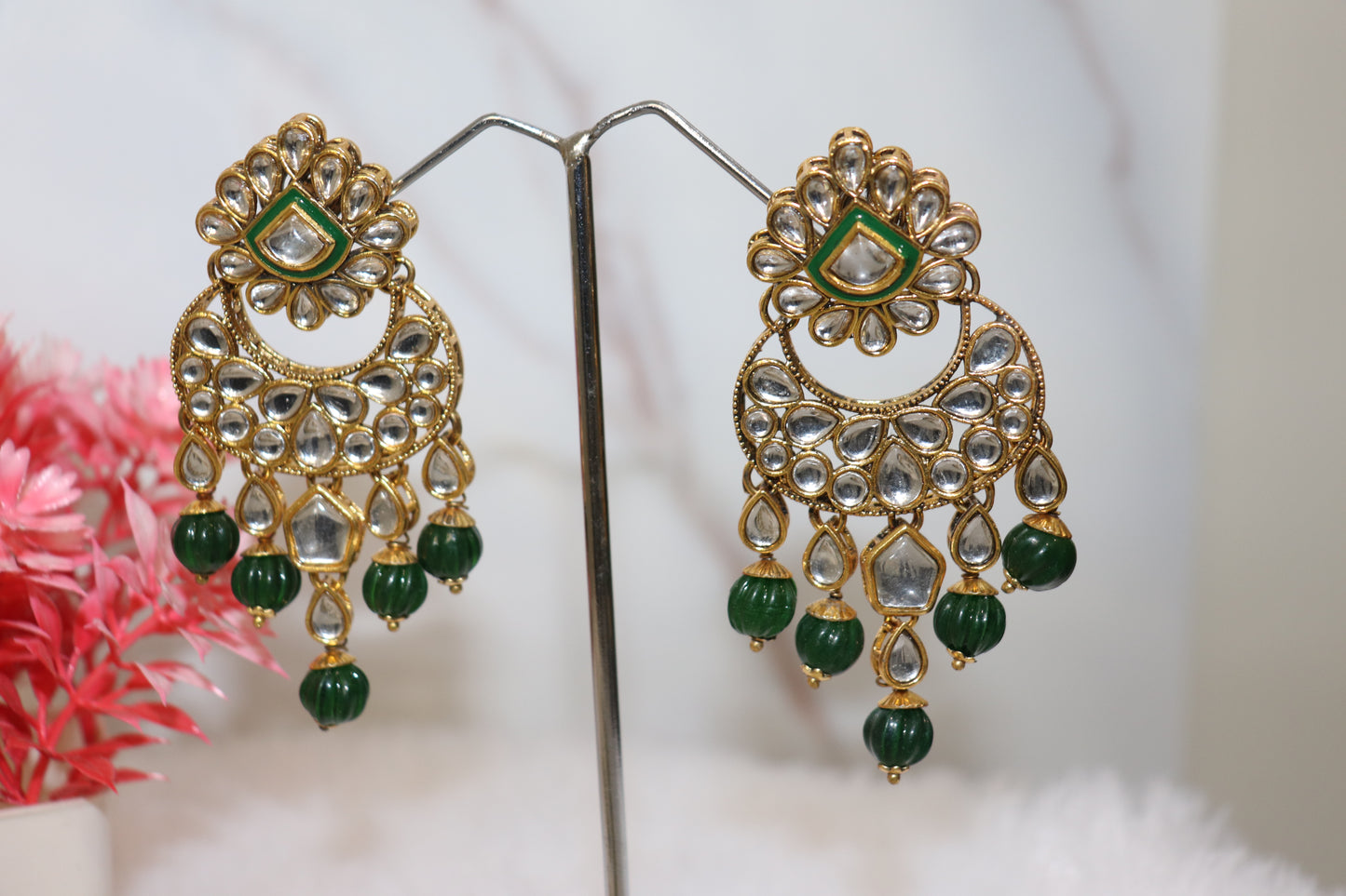 Royal Kundan & Emerald Green Beaded Necklace Set