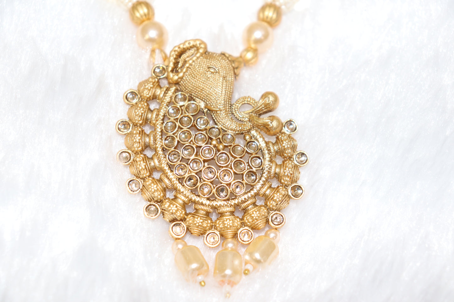 Divine Ganesha Pearl Beaded Temple Necklace Set