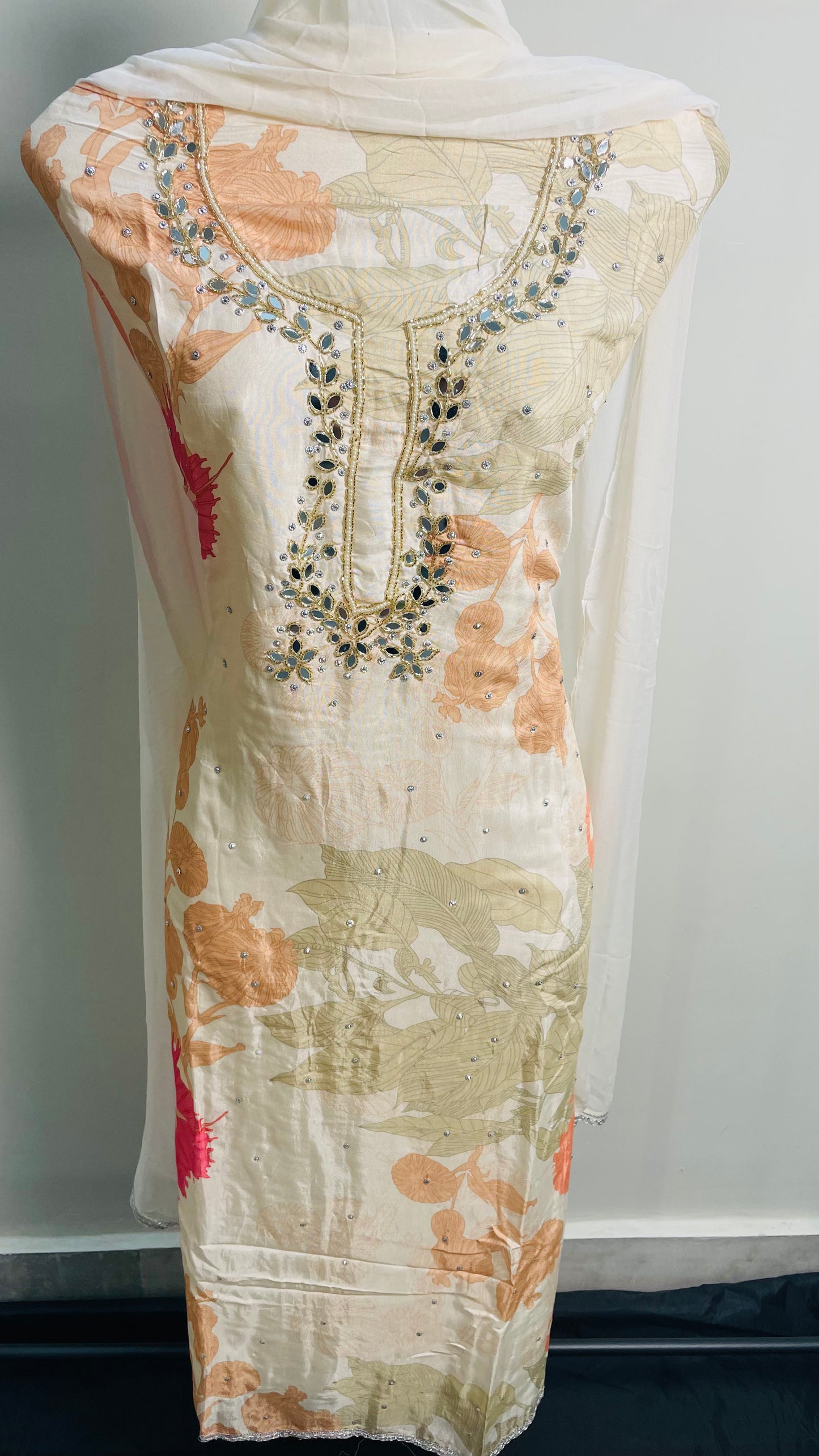 Elegant Floral Embroidered Rayon Suit