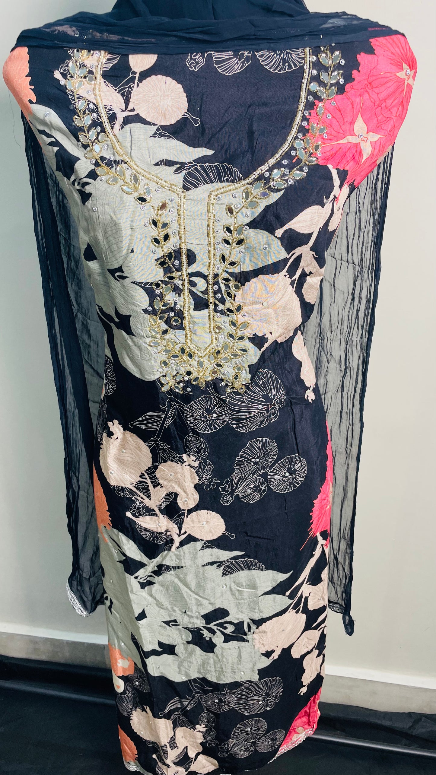 Elegant Floral Embroidered Rayon Suit