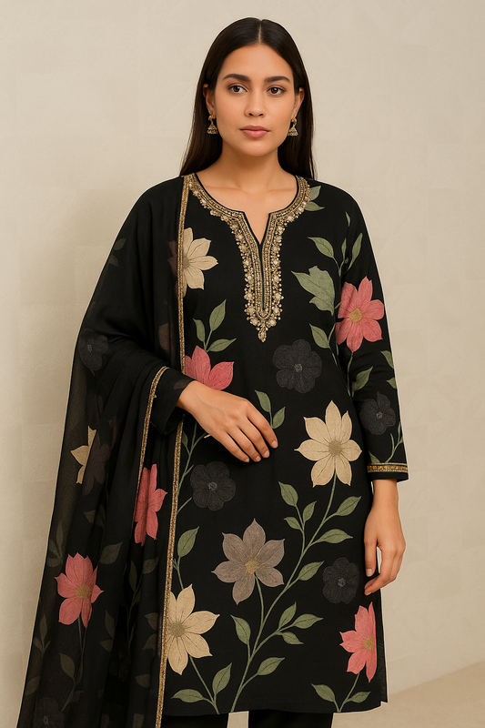 Elegant Floral Embroidered Rayon Suit