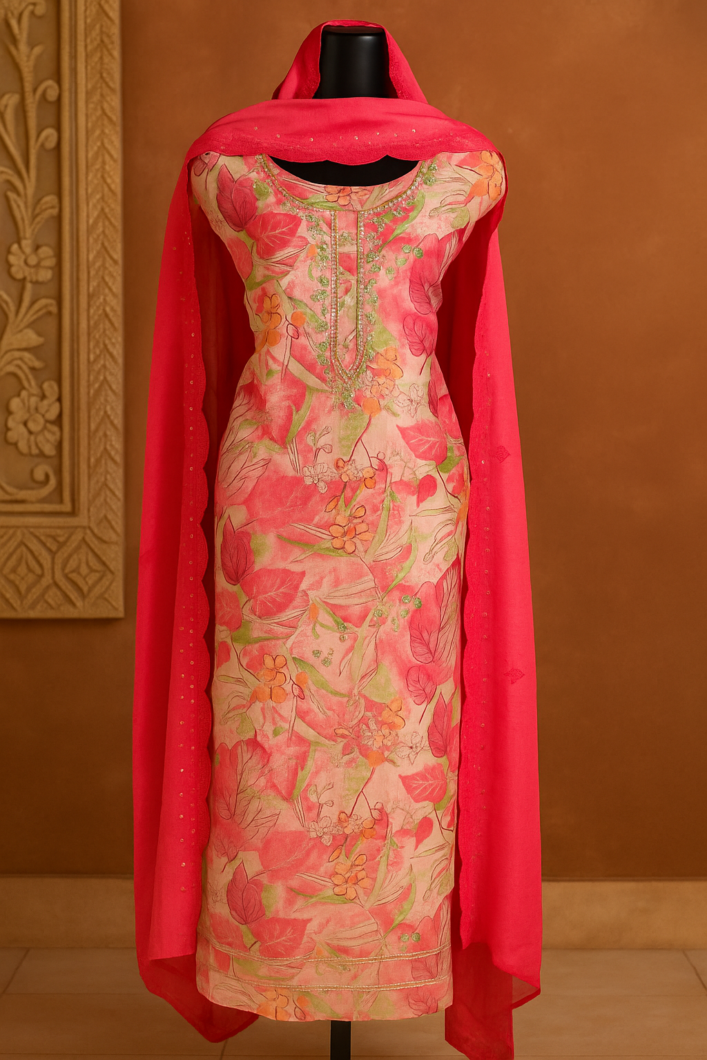 Sage Floral Embroidered Modal Suit