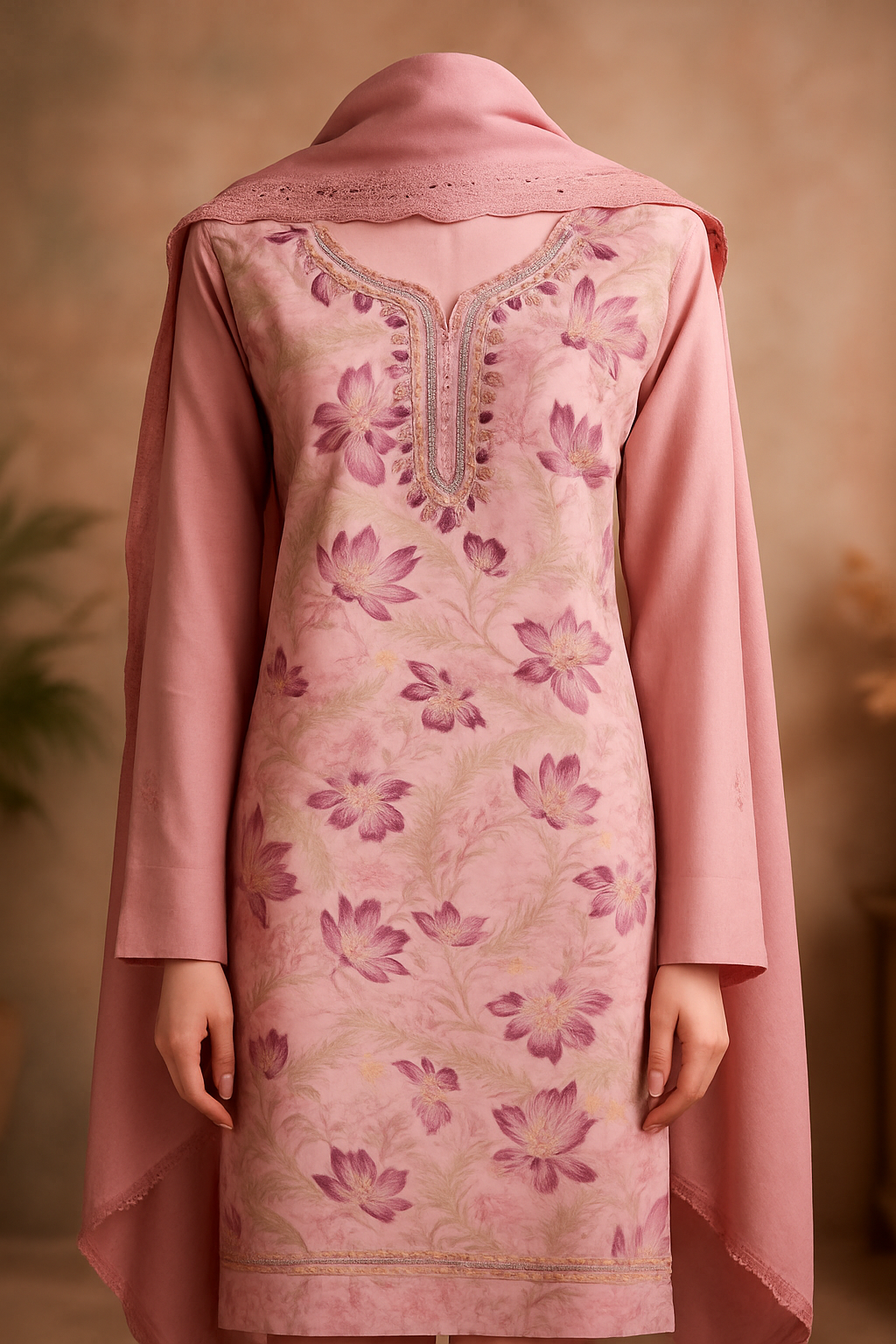 Sage Floral Embroidered Modal Suit