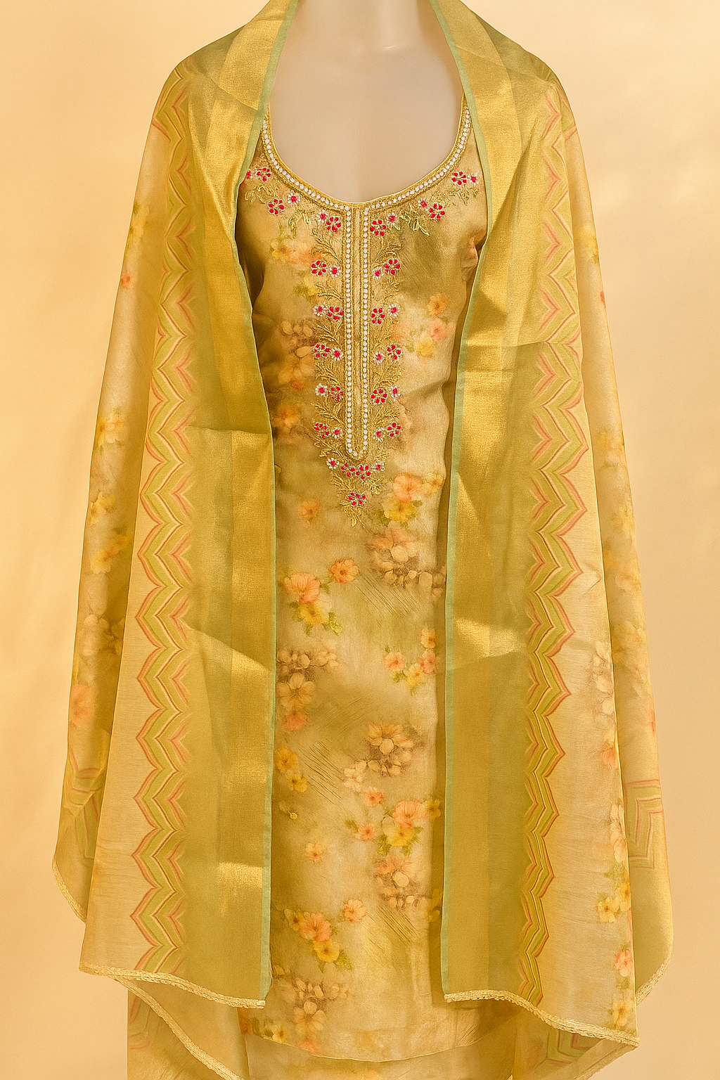 Elegant Floral Embroidered Chanderi Shimmer Suit