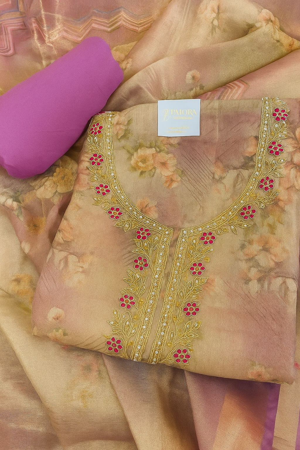 Elegant Floral Embroidered Chanderi Shimmer Suit