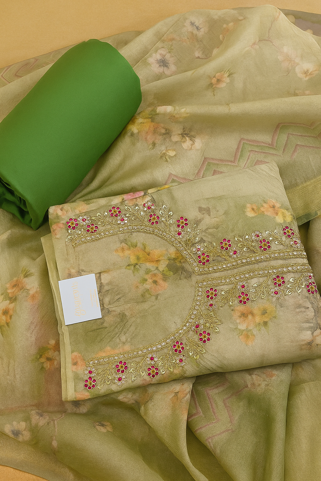 Elegant Floral Embroidered Chanderi Shimmer Suit