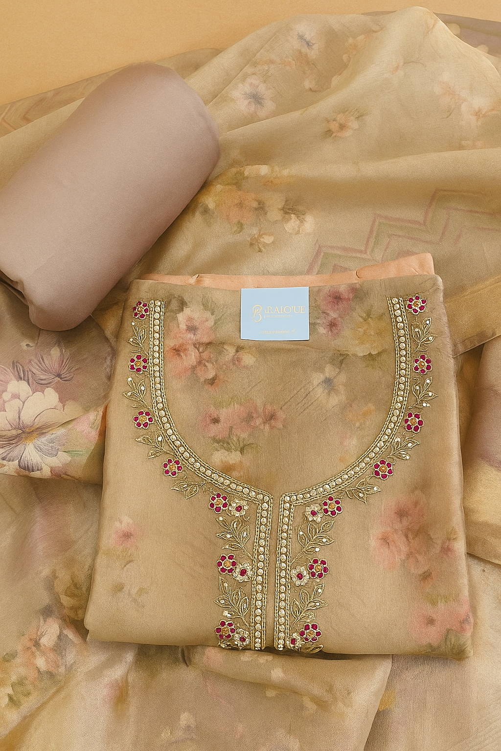 Elegant Floral Embroidered Chanderi Shimmer Suit