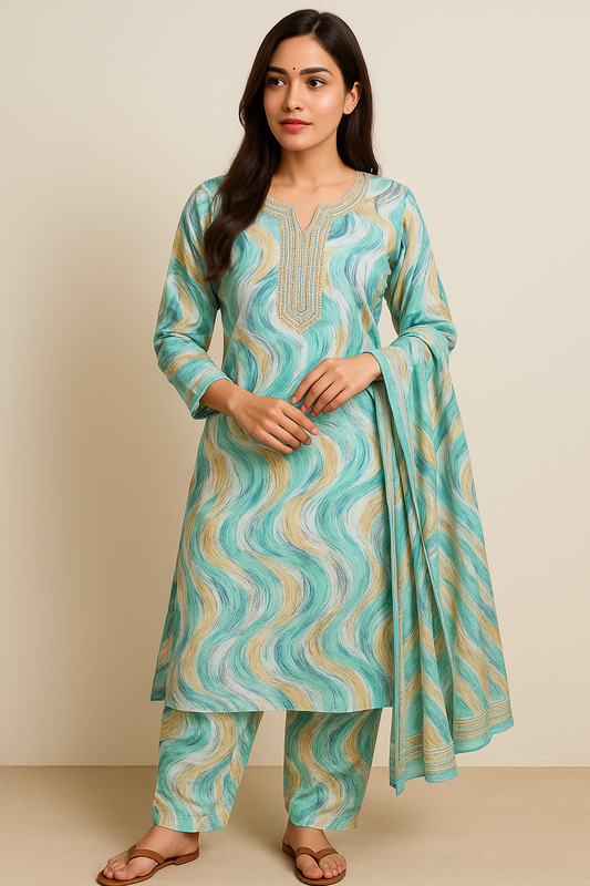 Tranquil Waves- Unstitched Suit