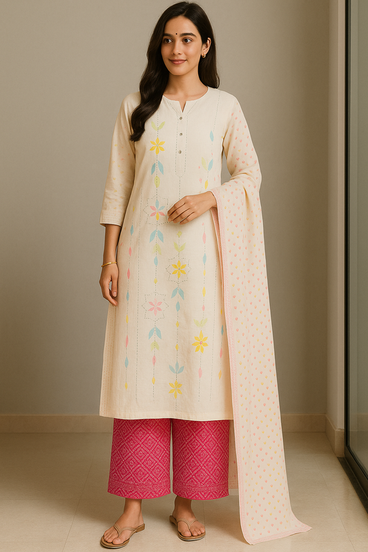 Pastel Delight Handblock Cotton Unstitched Suit Set