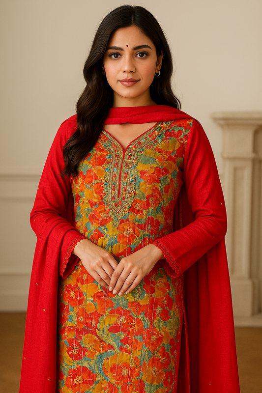 Multicolor Modal Suit with Embroidered Detailing