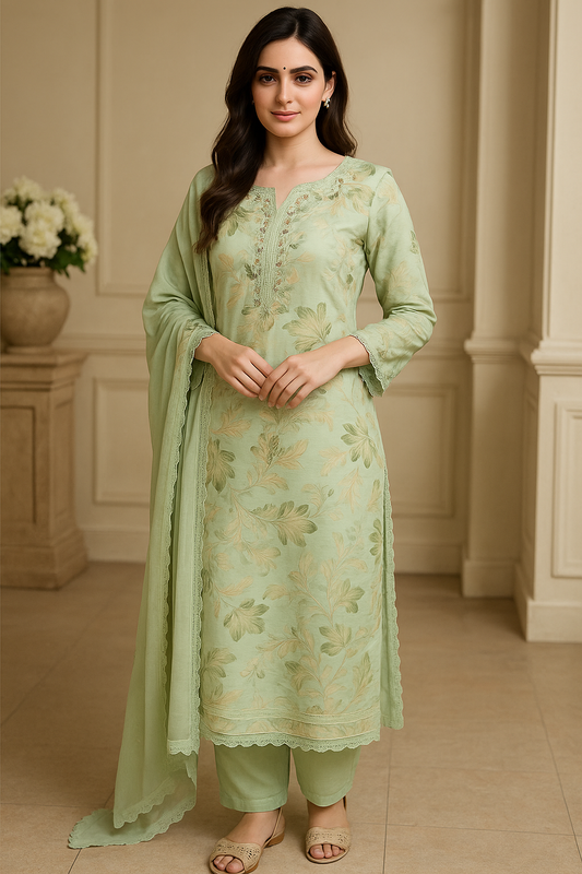 Sage Floral Embroidered Modal Suit