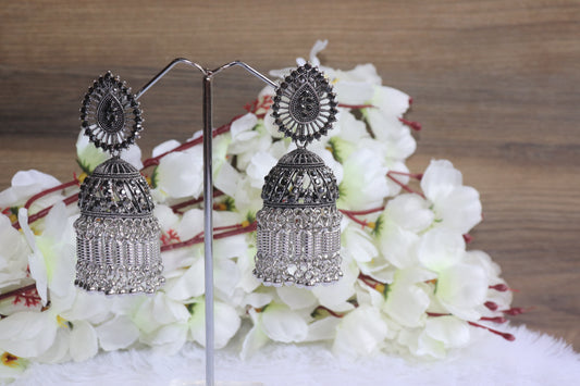 Royal Oxidized Silver Dome Jhumka Earrings
