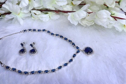 Royal Blue Crystal Necklace & Earrings Set