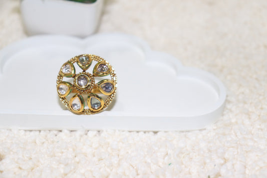 Royal Kundan Statement Ring – Gold-Plated Traditional Jewelry