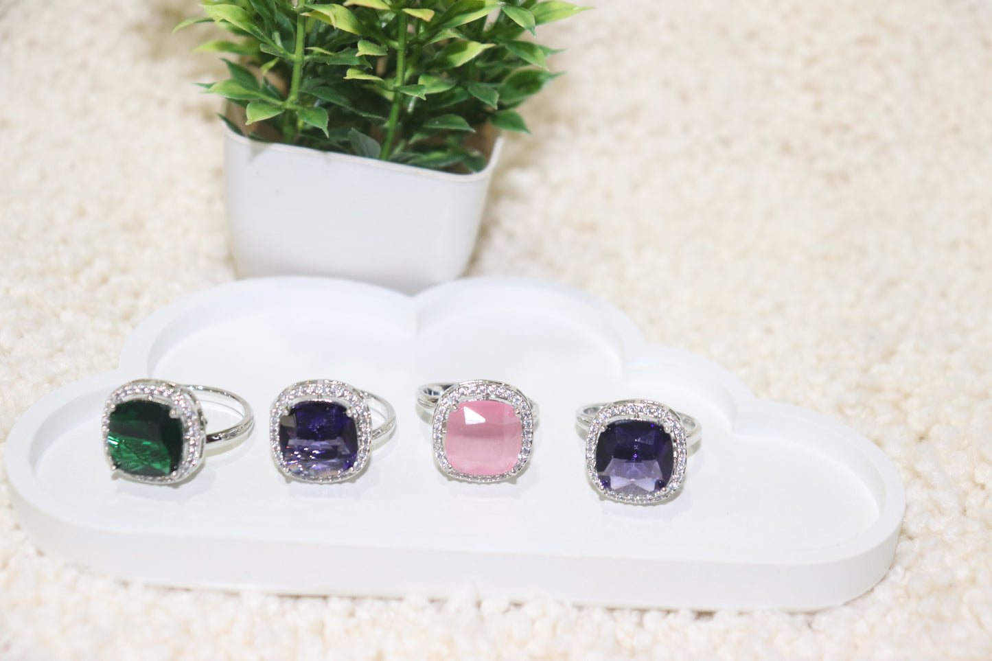 Elegant Adjustable Cushion-Cut Stone Rings