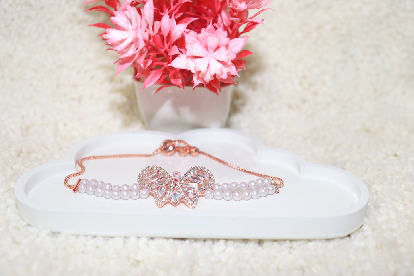 Elegant Butterfly Pearl Bracelet with Rose Gold Finish