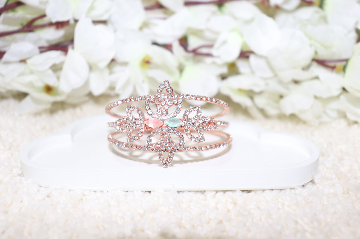 Rose Gold Floral Crystal Cuff Bracelet