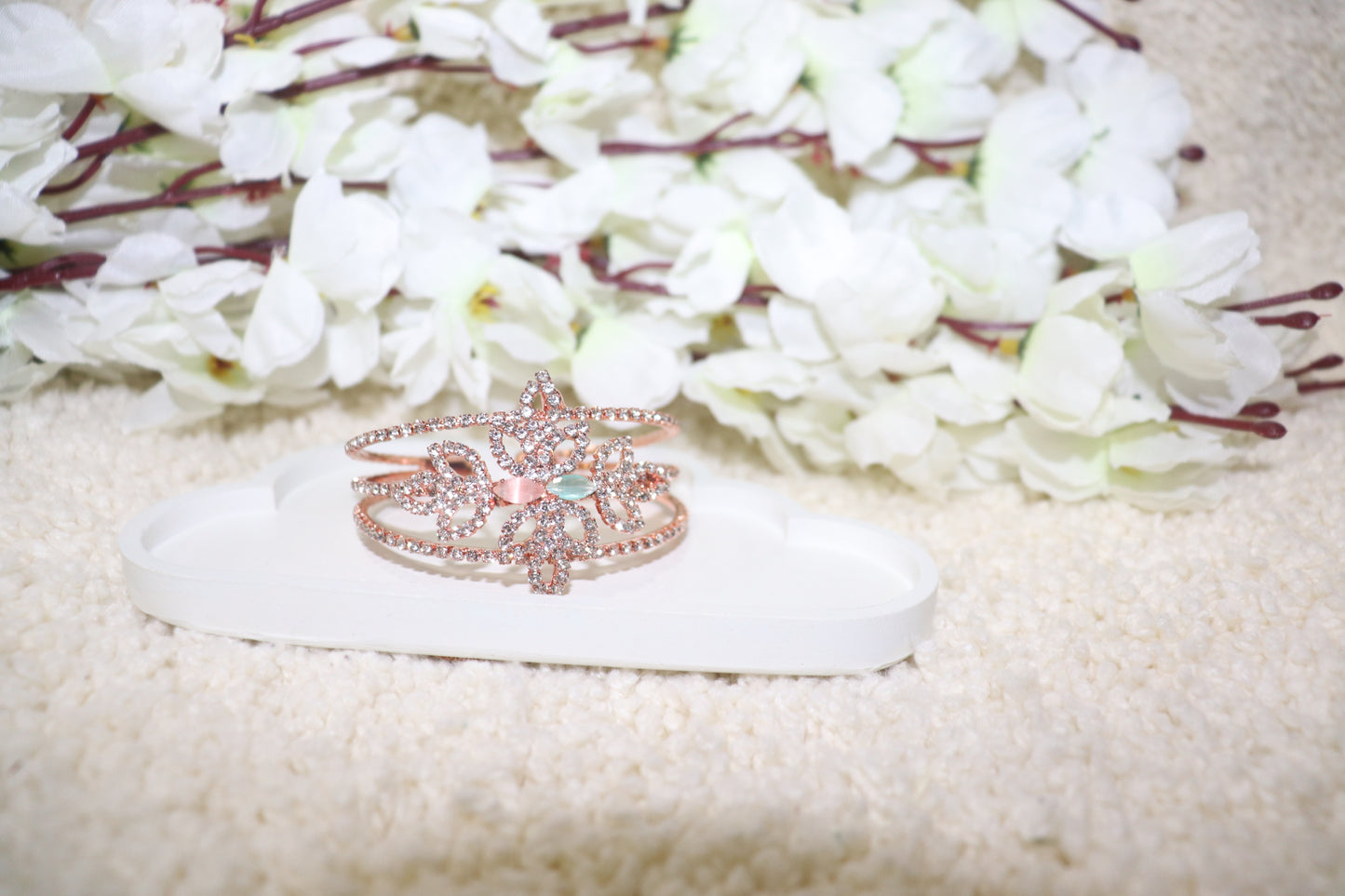 Rose Gold Floral Crystal Cuff Bracelet