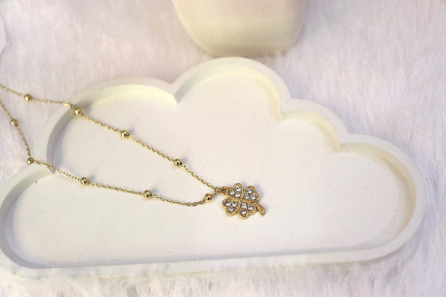 Lucky Clover Gold Necklace with Sparkling Crystals