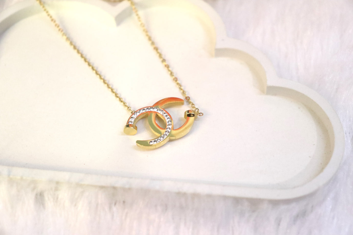 Luxe Crystal-Studded Double Crescent Pendant Necklace