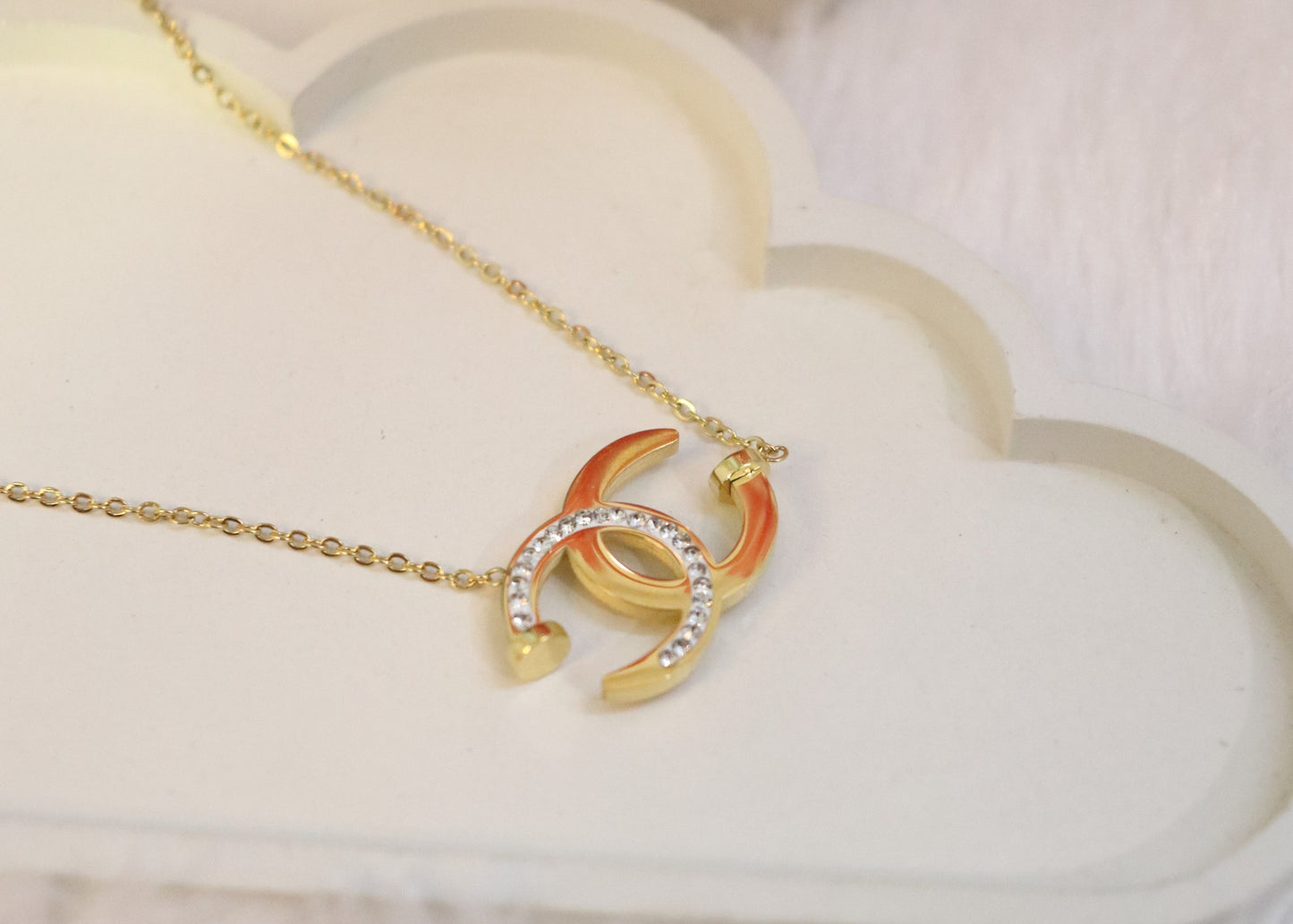 Luxe Crystal-Studded Double Crescent Pendant Necklace