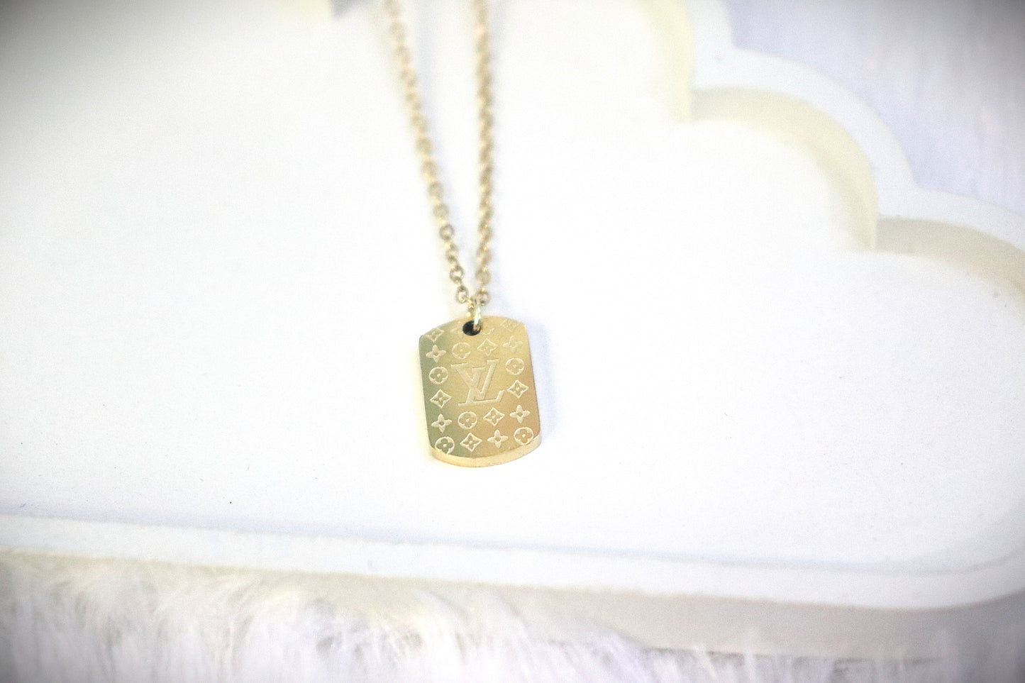 Gold-Plated Luxury Tag Pendant Necklace