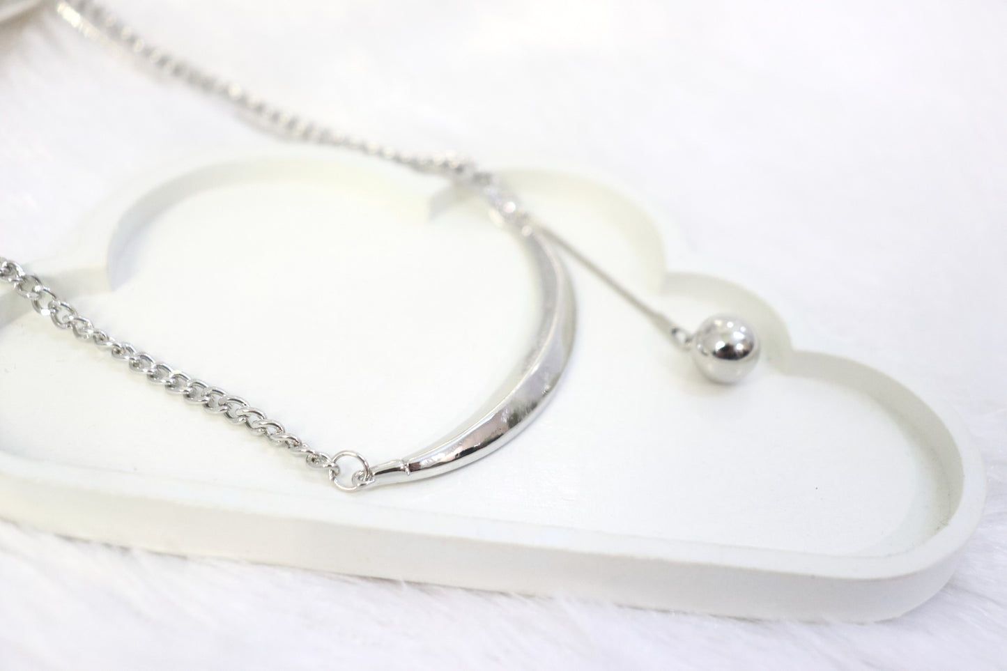 Sleek Silver Crescent Pendant Necklace