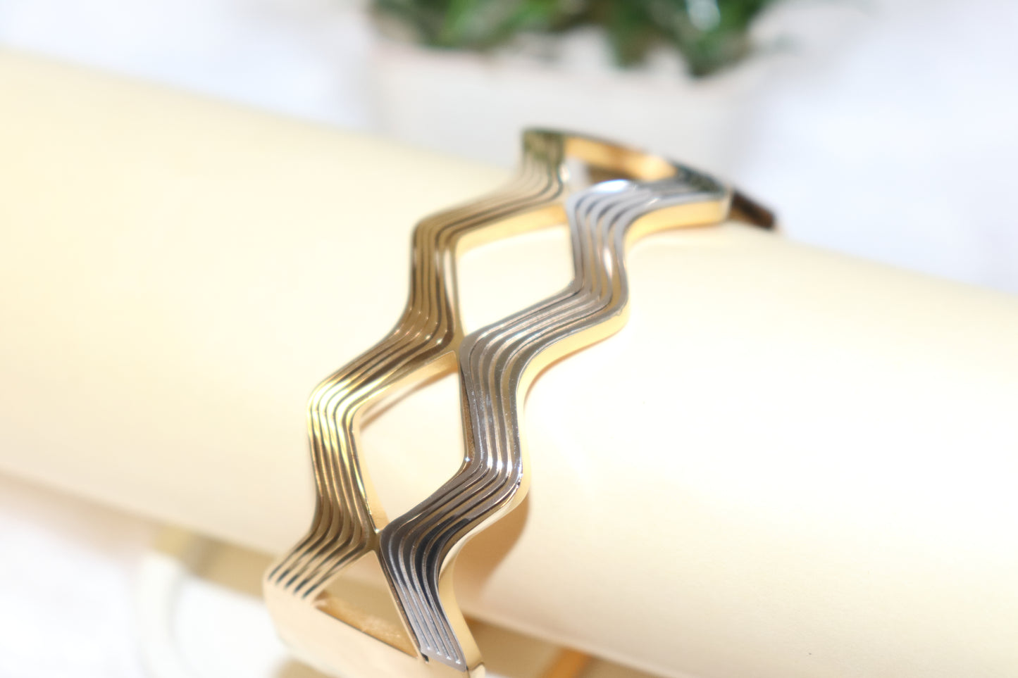 Wave Pattern Gold Cuff Bracelet