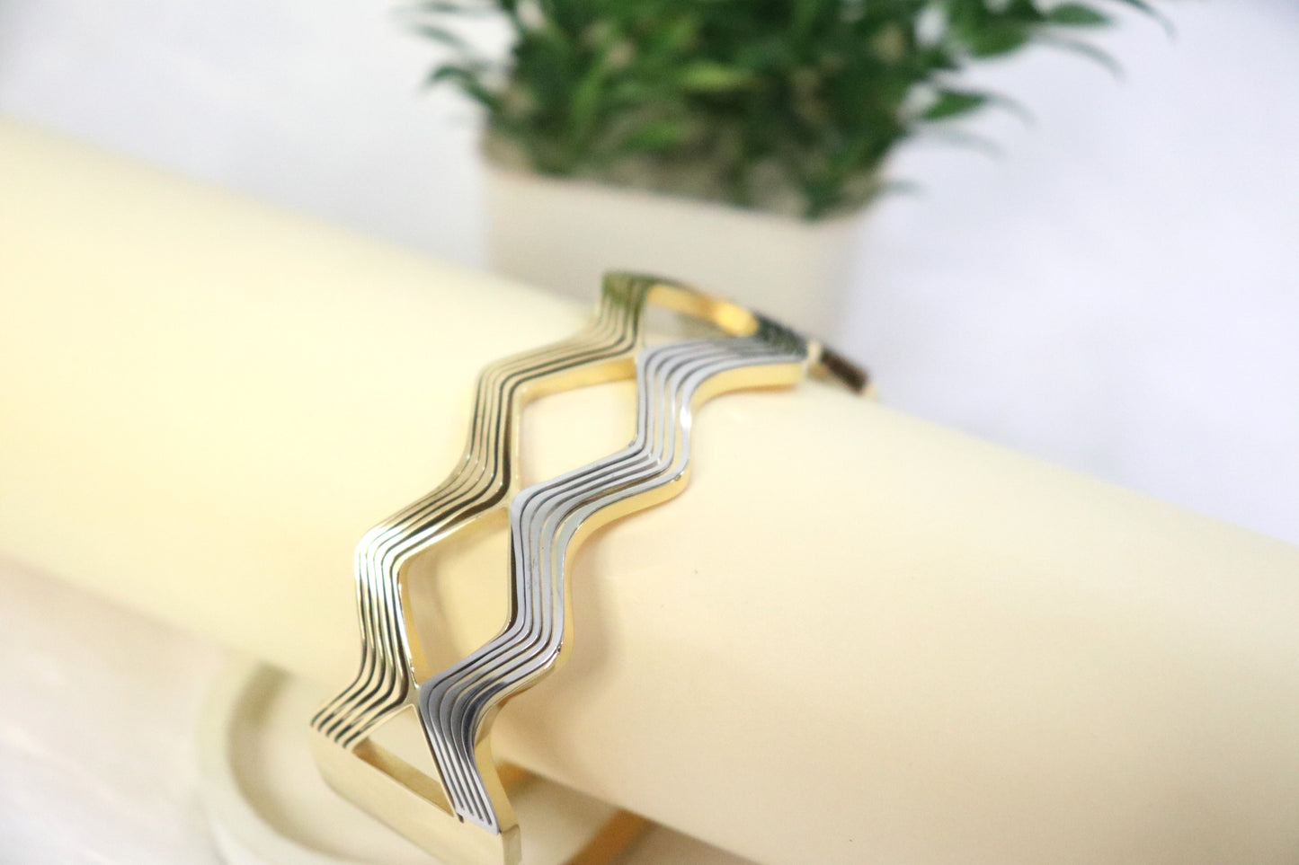 Wave Pattern Gold Cuff Bracelet