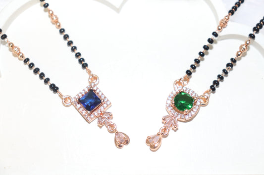 Dual Charm CZ Stone Mangalsutra Set – Blue & Green Variants
