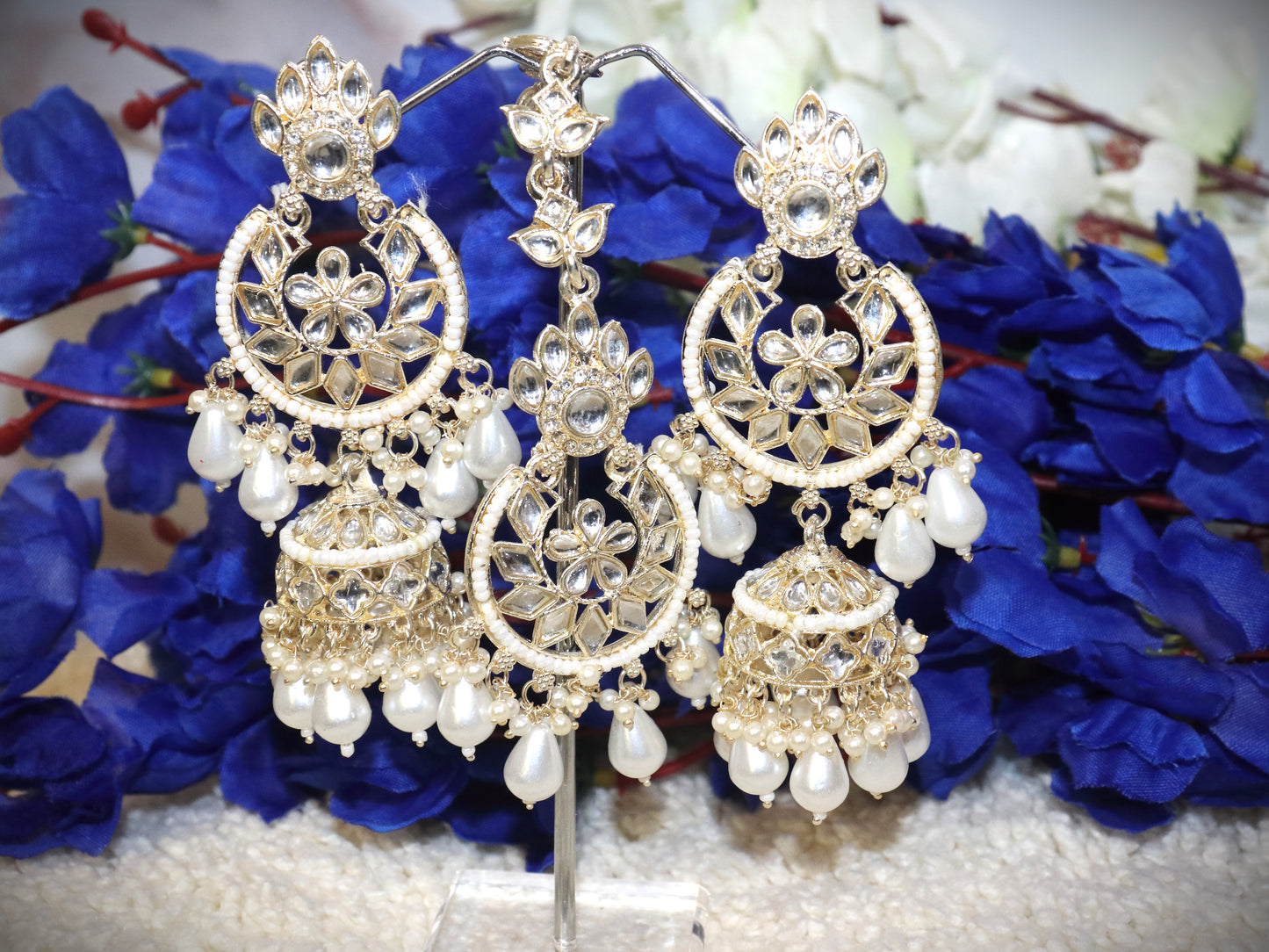 Royal Kundan Pearl Chandbali Earrings