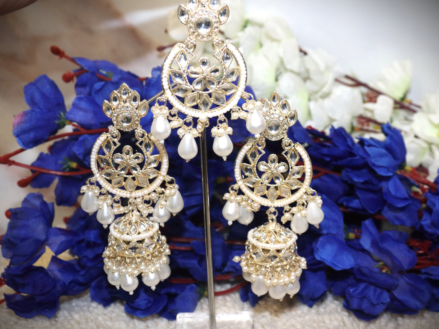 Royal Kundan Pearl Chandbali Earrings