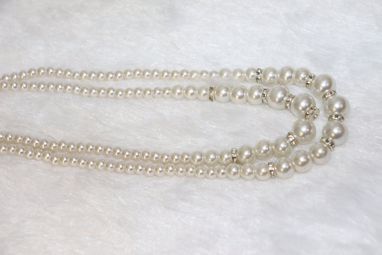Double Layer Pearl Necklace with Rhinestone Accents