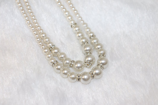 Double Layer Pearl Necklace with Rhinestone Accents