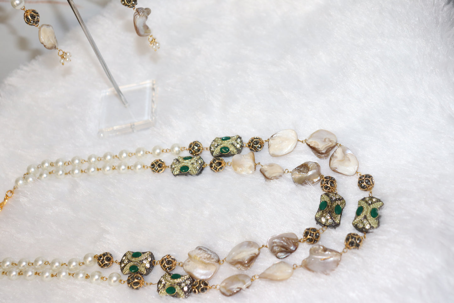 Regal Pearl & Shell Layered Necklace Set