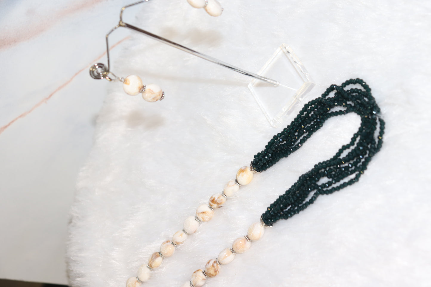 Elegant Black & Ivory Beaded Necklace Set