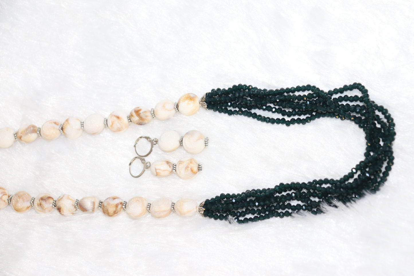 Elegant Black & Ivory Beaded Necklace Set