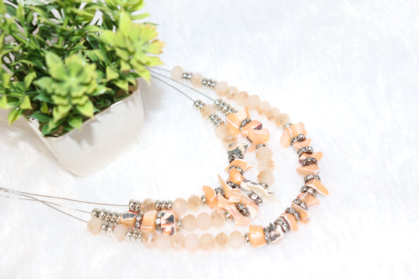 Peach & Shell Beaded Layered Necklace Set