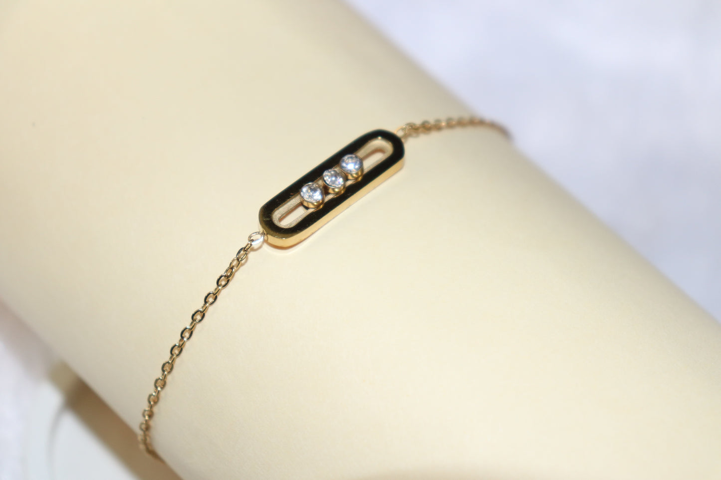 Minimalist Gold Chain Bracelet with CZ Trio Accent