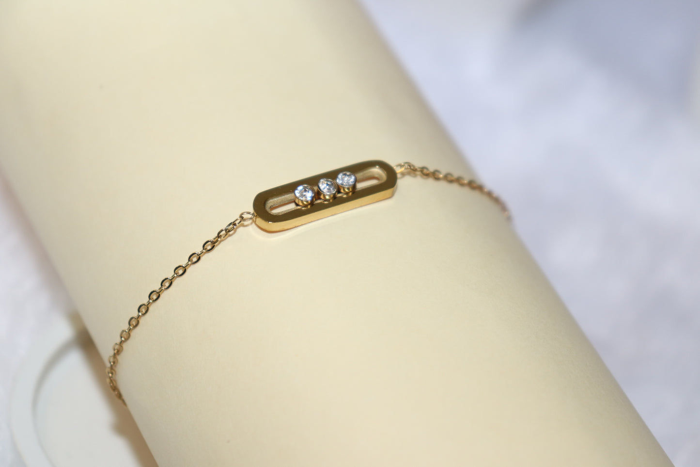 Minimalist Gold Chain Bracelet with CZ Trio Accent