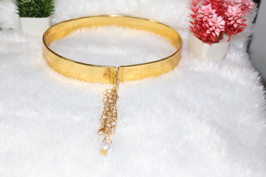 Gold Metal Waist Belt with Chain & Pearl Drop