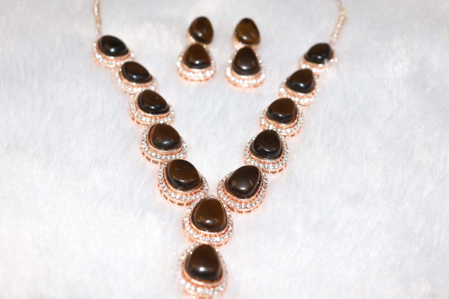 Rose Gold Smoky Teardrop Necklace Set