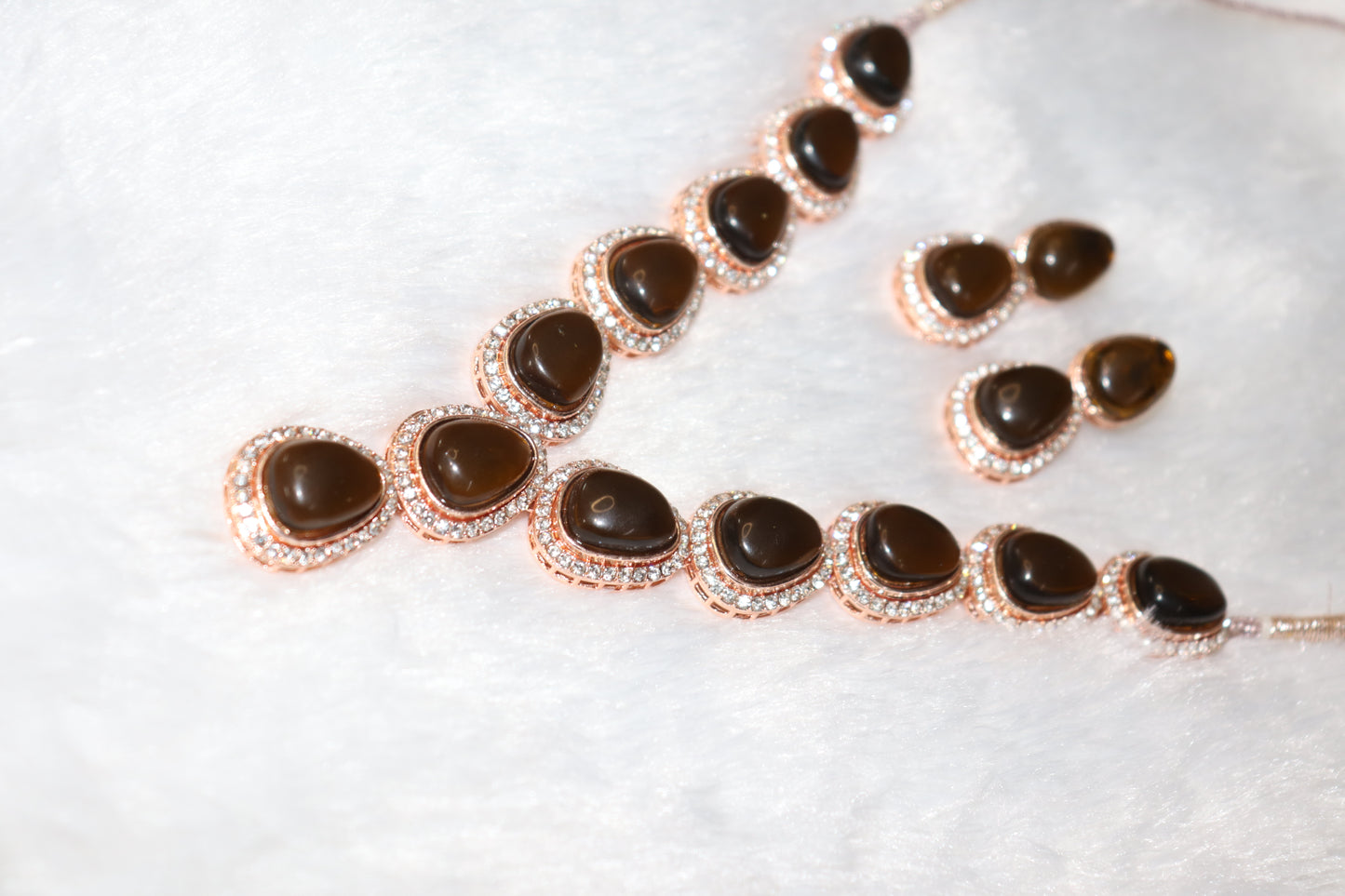 Rose Gold Smoky Teardrop Necklace Set