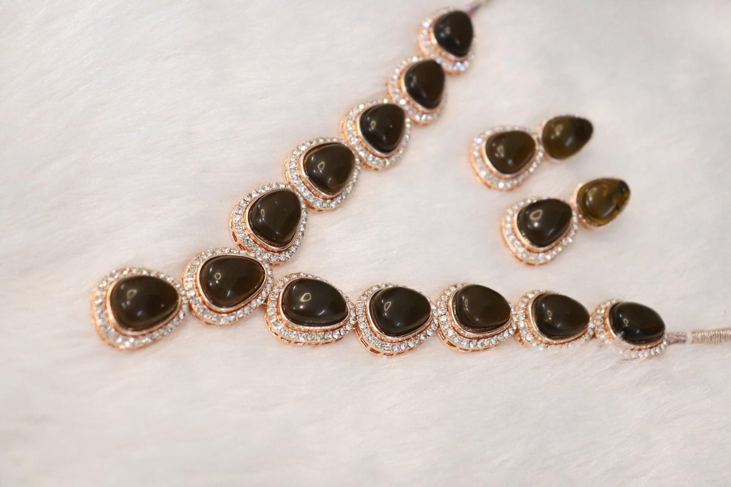 Rose Gold Smoky Teardrop Necklace Set