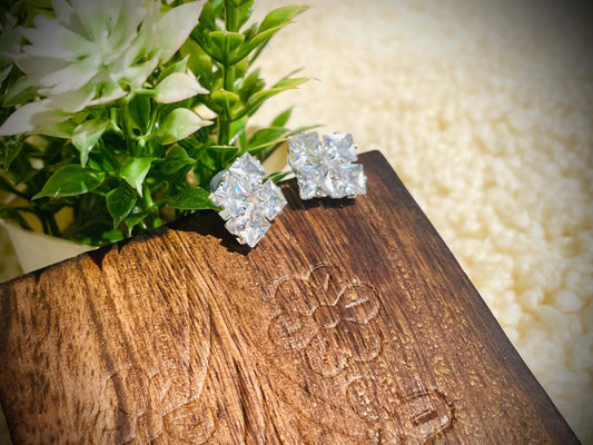 Sparkling Princess-Cut Zircon Stud Earrings